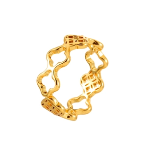 Polished golden hollow clover open ring featuring an elegant floral motif for women