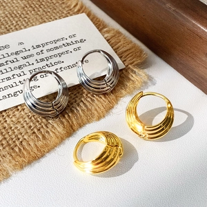 Spiral Textured Copper Hoop Earrings Multi Layered Geometric Minimalist Fashion Women Jewelry
