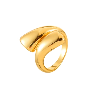 Polished gold asymmetric wrap ring with thick metallic finish in modern fashion style