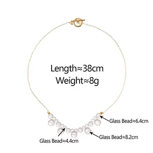 Minimalist gold OT buckle necklace with textured glass beads, 38cm length for women