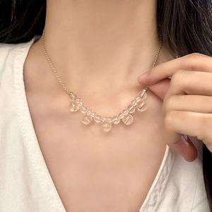 Glass Bead Clavicle Chain Necklace With 14K Gold Plated Alloy OT Buckle Elegant Transparent Geometric Jewelry For Women