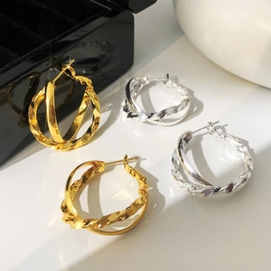 Minimalist Twisted Cross Hoop Earrings Geometric Textured Metal Jewelry For Women With 925 Sterling Silver Earring Post