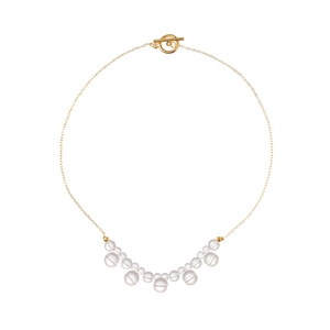 Minimalist gold chain necklace with frosted glass beads and classic OT toggle clasp design