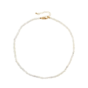 Double-layered natural shell bamboo-style bead necklace with gold lobster clasp and chain