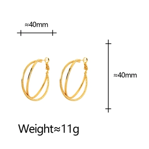 Elegant 40mm golden double hoop earrings with a mix of polished and frosted finishes