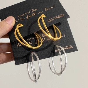 Geometric Cross Hoop Earrings Copper 18K Gold Plated Intertwined Double Layer Matte Polished Minimalist Fashion Women