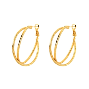 Polished and frosted interlocking geometric hoop earrings in a refined gold-plated finish