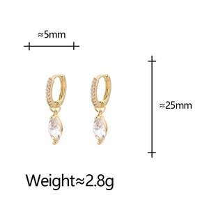 Elegant marquise cut zircon drop earrings in gold plating with dimensions 25x5mm
