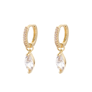Gold-plated hoop earrings featuring a marquise-cut zircon pendant with zircon pavé accents