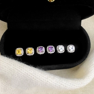 Boucles D'oreilles Puces Brillantes En Zircone Cubique Carrée Avec Base En Cuivre Bijoux Halo Style Coréen Pour Femmes