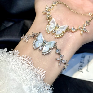 Schmetterling Perlmuttschale Zirkon Elegant Vergoldet Anhänger Halskette Armband Mode Schmuck Für Damen Geschenk