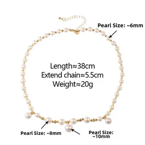Détail du collier de perles montrant la longueur 38+5,5cm et la taille des perles