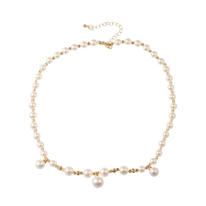 Collier de perles de style français avec billes dorées et fermoir mousqueton réglable