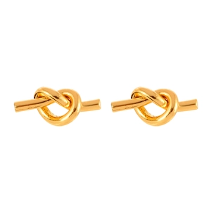Orecchini a nodo minimalisti in metallo dorato lucido con un classico design a nodo