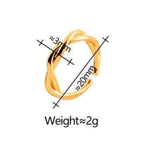 Minimalist twisted gold open ring with dimensions 3mm width and 20mm diameter
