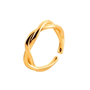 Minimalist golden intertwined double line open ring with a polished metallic finish