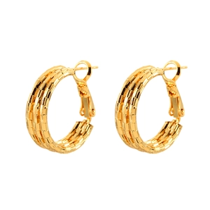 Minimalist gold plated multi-layer hoop earrings with textured geometric patterns