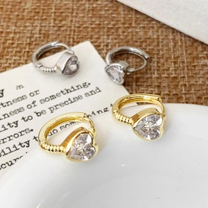 Minimalist Heart Shaped Rhinestone Hoop Earrings For Women Copper Gold Silver Plated Dainty Huggie Earrings Jewelry Accessory