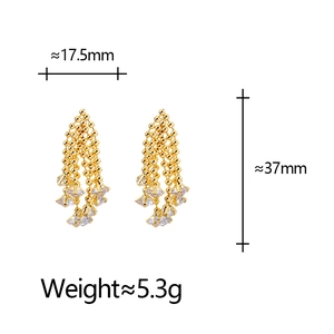 Elegant gold fringe zircon fireworks earrings with geometric pendant and chain tassels