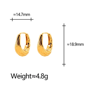 Gold plated twisted texture hoop earrings for women, 14.7mm width and 18.9mm height