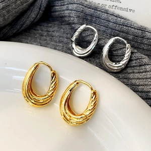 Twisted Rope Hoop Earrings Copper Textured Screw Thread Elegant Minimalist Daily Jewelry For Women