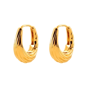 Golden twisted U-shaped hoop earrings with textured spiral design for daily wear