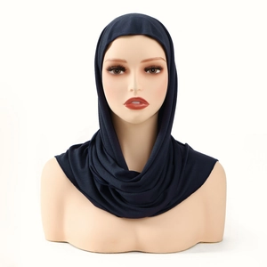 Solid navy blue hijab neck cover made of high-elasticity knit fabric for women