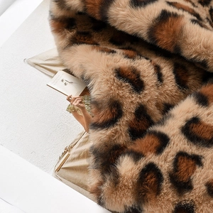 Thick faux rabbit fur scarf with leopard print for women winter warm neck wrap
