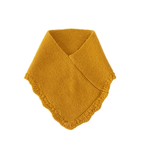 Écharpe triangulaire en tricot jaune gingembre pour femme avec bords ondulés chauds