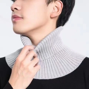 Stylish grey knitted turtleneck false collar neck warmer for autumn and winter warmth