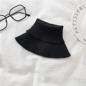 Close-up of black ribbed knit neck warmer with double-layer texture and warm fabric