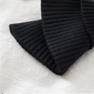 Detailed macro view showing the thick black ribbed knit texture of a winter neck warmer cowl