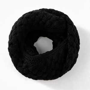 Damen Winter Schwarzer Gestreickter Loop Schal Warmer Dicker Strick Halswärmer Mode
