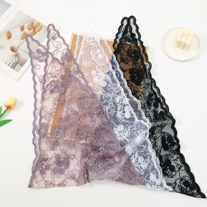 Cherry Embroidery Lace Triangle Scarf Mesh Scalloped Edge Headscarf Elegant Vintage Shawl Wrap For Women