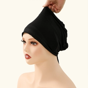Donna nero elastico cuffia sottovelo cinturino regolabile comodo copricapo cappello 04