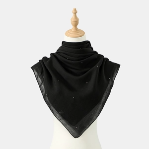 Close-up of black hijab featuring sparkling rhinestones on lightweight breathable fabric