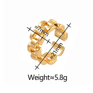 Gold watch strap style ring with 7mm width and adjustable opening for daily wear