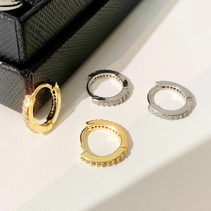 Huggie Hoop Earrings Copper With Micro Pave Cubic Zirconia Small Minimalist Geometric Round Elegant Fashion Trendy For Women