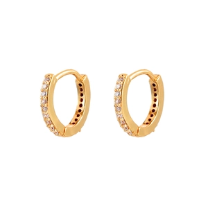 Elegant gold-plated hoop earrings with double row micro-pave cubic zirconia stones