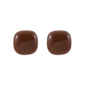 Elegant glossy brown cushion-cut stud earrings in a minimalist square design for women
