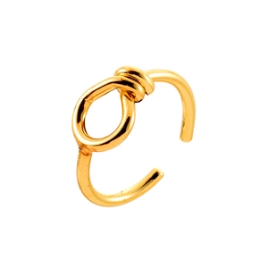 Minimalist knot design open ring in polished gold finish with adjustable band