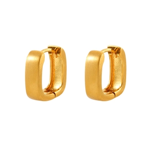 Minimalist geometric square gold hoop earrings with a brushed matte and polished finish