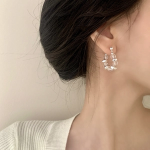 Koreanische Minimalistische Glasperlen Creolen Mit Versilbertem Kupferstecker Geometrischer Nischen Design Schmuck Für Damen