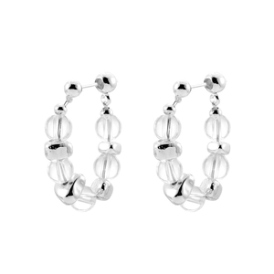 Elegante C-förmige Creolen mit transparenten Glasperlen und silbernen Metallteilen