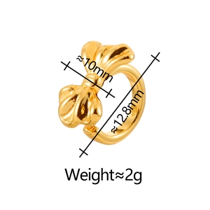 Polished gold bow ear cuff for women, measuring 12.8mm diameter and 10mm wide