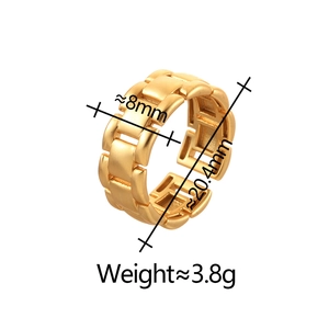 Chic 8mm wide gold chain style open ring with geometric link design and dimensions
