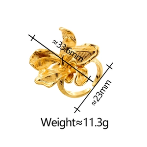 Luxury 18k gold plated orchid flower open ring with detailed petal texture