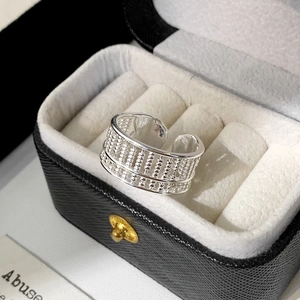 Elegant silver hollow abacus shaped adjustable open ring in a premium jewelry gift box