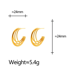 Minimalist gold multi-layer C-shaped hoop earrings with textured finish, size 24mm x 24mm