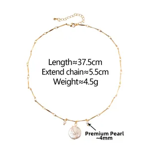 Detailed view of Baroque freshwater pearl pendant necklace with gold plated chain links